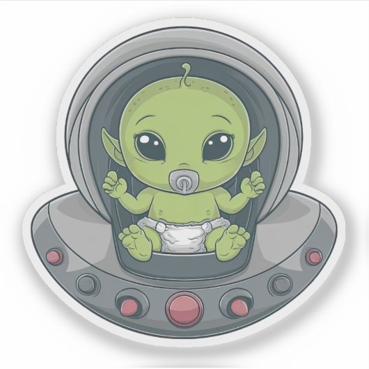 Baby Alien in UFO Aufkleber (Vorderseite)