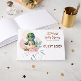 Baby Alligator hält Blumenspülung Gästebuch