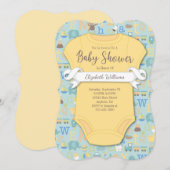 Baby Alphabet ABCs Yellow Blue Baby Dusche Einladung (Vorne/Hinten)