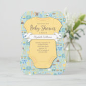 Baby Alphabet ABCs Yellow Blue Baby Dusche Einladung (Stehend Vorderseite)