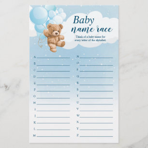 Baby-Alphabet-Name-Rennen Blaues Bär-Baby-Party-Sp Flyer