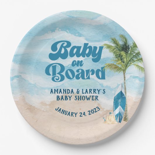 Baby an Bord Beach Boy Baby Dusche Pappteller (Vorderseite)