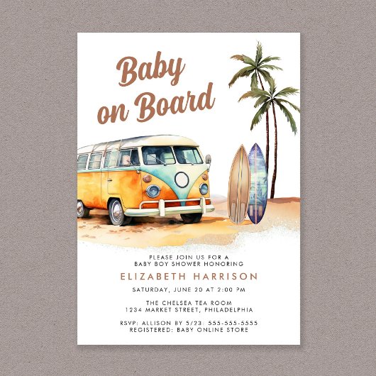 Baby an Bord Beach Surf Baby Dusche Einladung