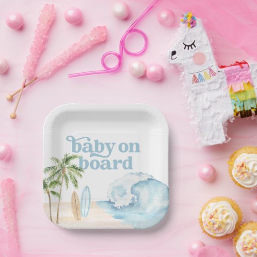 Baby an Bord Beach Surf Baby Dusche Pappteller (Party)