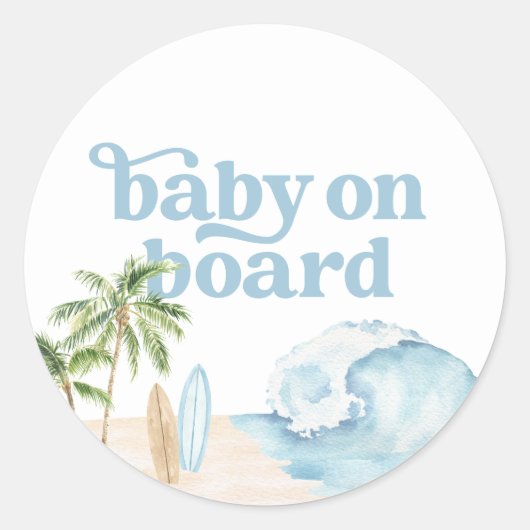 Baby an Bord Beach Surf Baby Dusche Runder Aufkleber (Vorderseite)