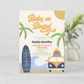 Baby an Bord Beach Surf Blue Retro Baby Dusche Einladung (Stehend Vorderseite)