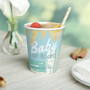Baby an Bord Beach Surf Boy Baby Shower Pappbecher