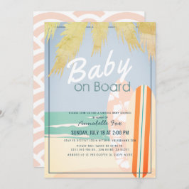 Baby an Bord Beach Surf Girl Virtual Baby Dusche Einladung