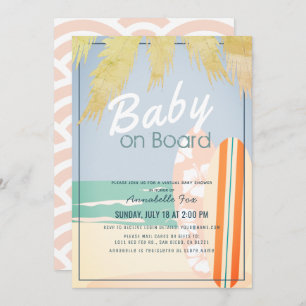 Baby an Bord Beach Surf Girl Virtual Baby Dusche Einladung
