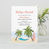Baby an Bord Beach Surf Palm Tree Baby Dusche Einladung (Stehend Vorderseite)