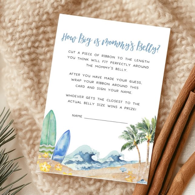 Baby an Bord Beach Wie groß ist Mama's Bly Game (Surfing Summer Boy Baby Shower How Big is Mommy's Belly Game)