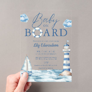 Baby an Bord Blaue Nautische Babyparty Acryleinladungen
