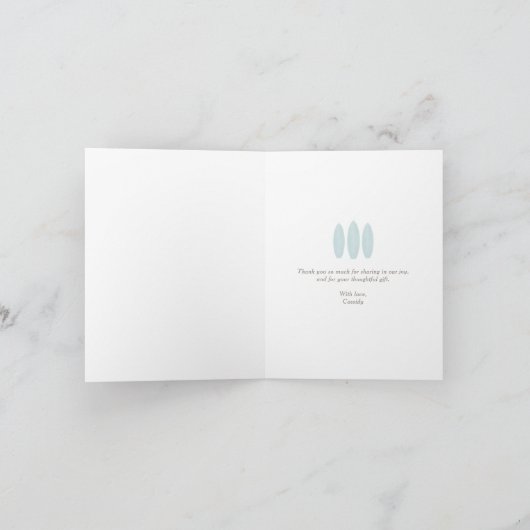 Baby an Bord Blue Surfboard Baby Dusche Dankeskarte (Innenseite)