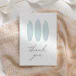 Baby an Bord Blue Surfboard Baby Dusche Dankeskarte<br><div class="desc">Danke an Freunde und Familie,  dass Sie Ihre Babydusche besucht haben oder ein Geschenk mit dieser Dankeschön-Karte mit Aquarelltafeln in blau geschickt haben.</div>