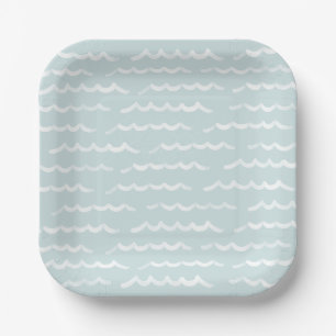 Baby an Bord Blue Watercolor Waves Baby Dusche Pappteller