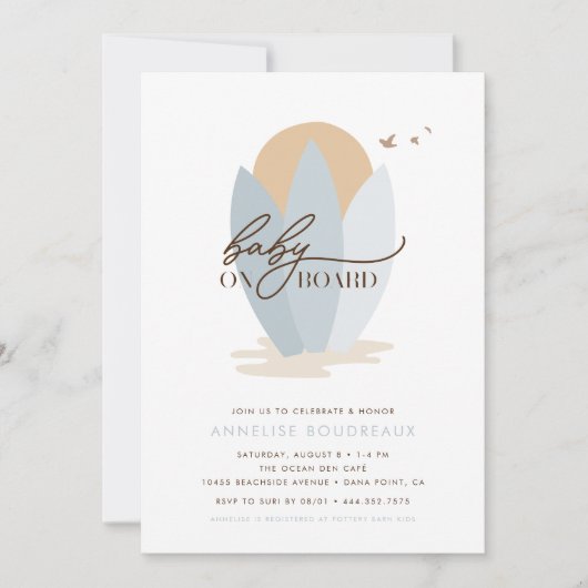 Baby an Bord Boho Beach Surf Boy Baby Dusche Einladung (Vorderseite)