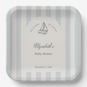 Baby an Bord Elegantes Blaues Segelboot Baby Showe Pappteller