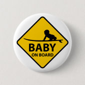 Baby an Bord lustiges Babydesign mit Surfbrett Button (Vorderseite)