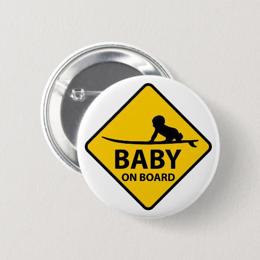 Baby an Bord lustiges Babydesign mit Surfbrett Button (Vorne & Hinten)