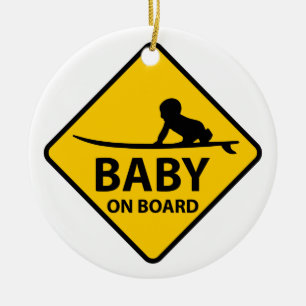 Baby an Bord lustiges Babydesign mit Surfbrett Keramik Ornament