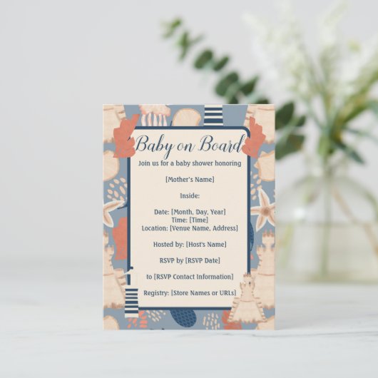 Baby an Bord Nautical Baby Boy Dusche Postkarte (Stehend Vorderseite)