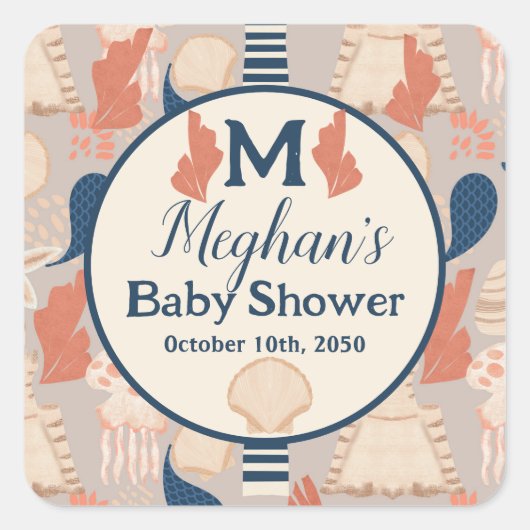 Baby an Bord Nautical Baby Dusche Quadratischer Aufkleber (Vorderseite)