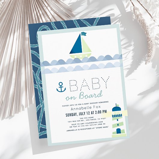 Baby an Bord Nautical Blue Boy Baby Dusche Einladung