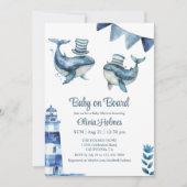 "Baby an Bord" Navy Nautical Baby Shower Einladung (Vorderseite)