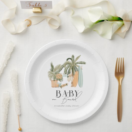 Baby an Bord Palm Tree Surfboard Baby Dusche Pappteller (Hochzeit)