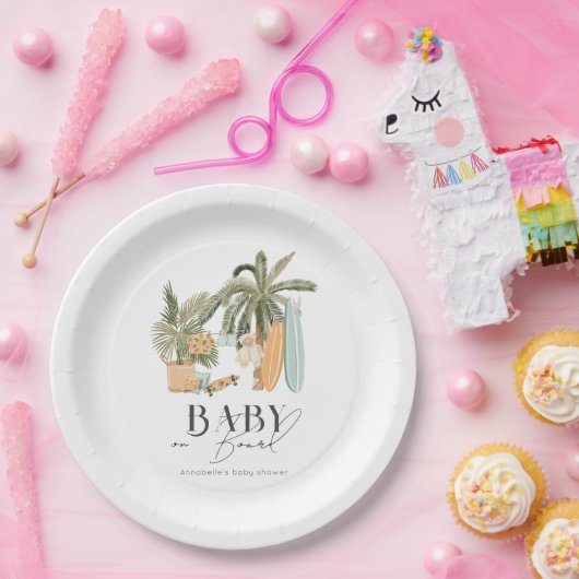 Baby an Bord Palm Tree Surfboard Baby Dusche Pappteller (Party)