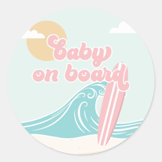 Baby an Bord Pink Beach Baby Dusche Runder Aufkleber (Vorderseite)