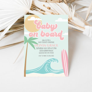 Baby an Bord Pink Surf Strand Baby Shower Einladung