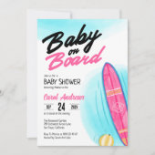 Baby an Bord Pink Surfboard Babydusche Einladung (Vorderseite)