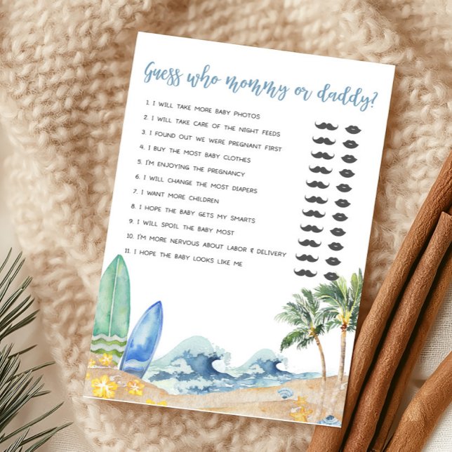 Baby an Bord Ratet, wer Mama oder Daddy Game ist (Surfing Summer Boy Baby Shower Guess who Mommy or Daddy Game)