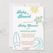 Baby an Bord Retro-Doodle-Surfen Babydusche Einladung (Vorderseite)