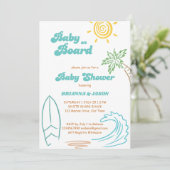 Baby an Bord Retro-Doodle-Surfen Babydusche Einladung (Stehend Vorderseite)
