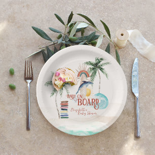 Baby an Bord   Retro Sommer Surf Baby Shower Pappteller