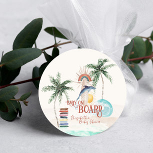 Baby an Bord   Retro Sommer Surf Baby Shower Runder Aufkleber