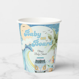Baby an Bord Retro Surfing Beach Baby Dusche Pappbecher