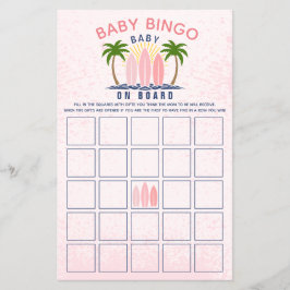 Baby an Bord rosa Mädchen Dusche Bingo Spiel Flyer