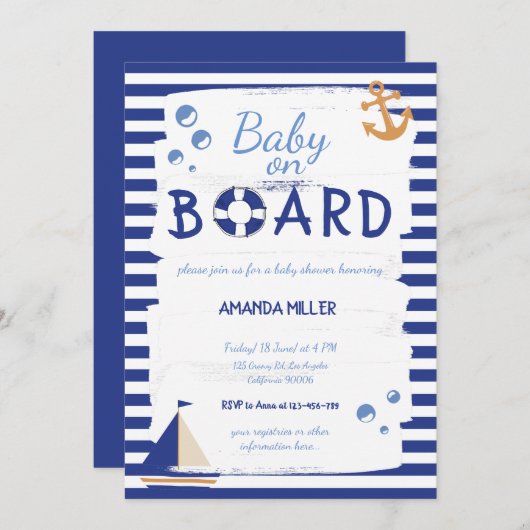 Baby an Bord! Sailor Marine Blue Baby Dusche Einladung (Vorne/Hinten)