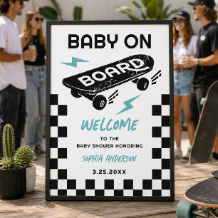 Baby an Bord Skateboard Babydusche Begrüßungszeich Poster