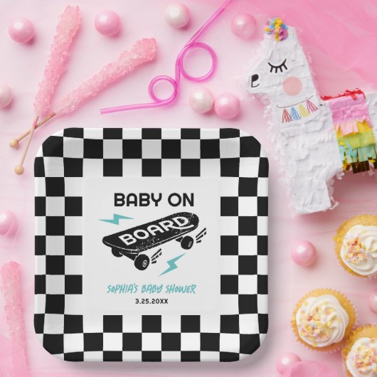 Baby an Bord Skateboard Babydusche Teller (Party)