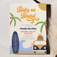 Baby an Bord Strand Surfen Blau Retro Baby Shower