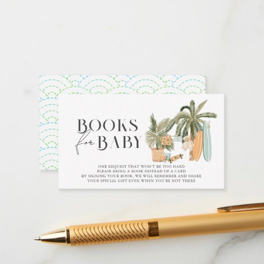 Baby an Bord Surf Baby Showbucher Begleitkarte (Vorderseite/Rückseite Beispiel)