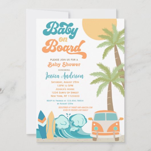 Baby an Bord Surf Baby Shower Einladungen (Vorderseite)