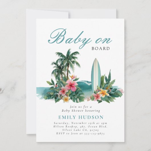 Baby an Bord Surf Beach Baby Dusche Einladung (Vorderseite)