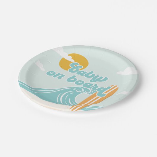 Baby an Bord Surf Beach Baby Dusche Pappteller (Schrägansicht)