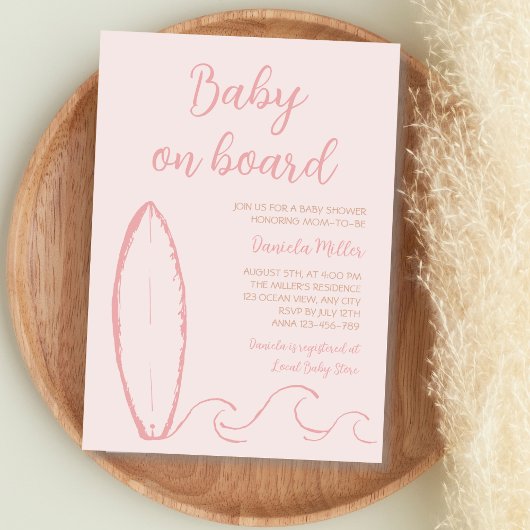 Baby an Bord Surf Hand gezogenes Baby Girl Dusche Einladung