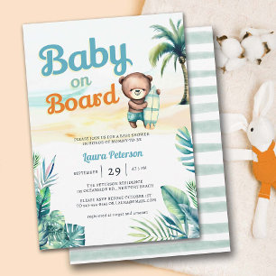 Baby an Bord Surf Tropical Niedlich Boy Baby Dusch Einladung